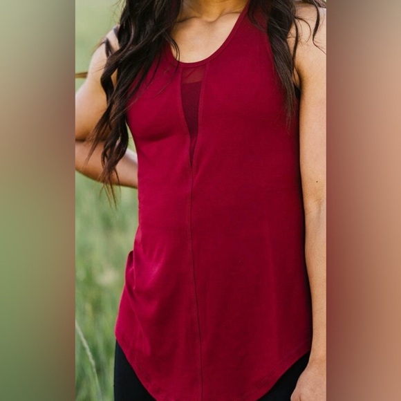ZYIA Active Burgundy Tank Top | Mesh Detail Workout Sleeveless Shirt - Picture 6 of 6